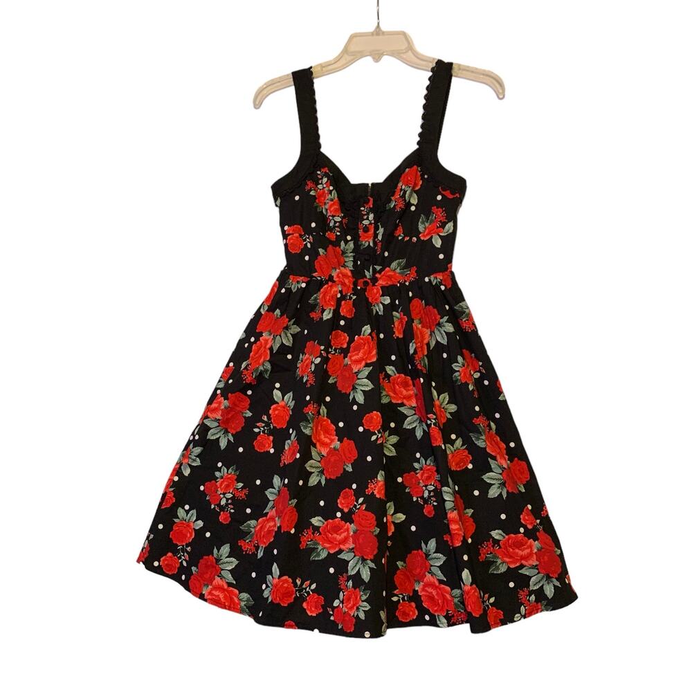 Hot Topic Rockabilly Polka Dot Rose Swing Dress small